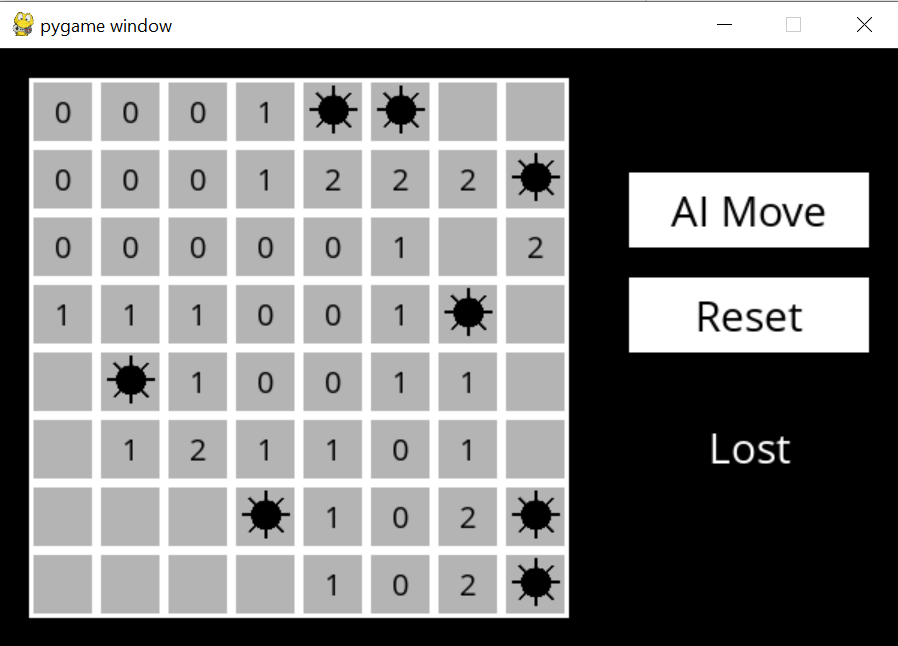 minesweeper pygame on 8x8 grid