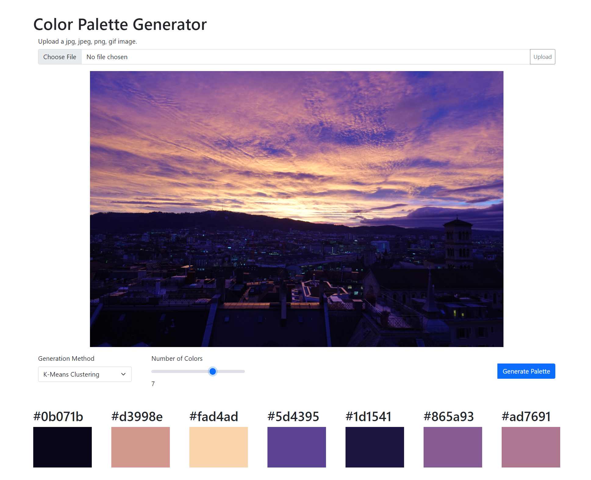 palette generator webapp screenshot